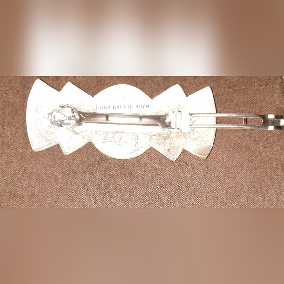 Vintage etched Silvertone Metal Hair Barrett made in Thailand new - Picture 8 of 10